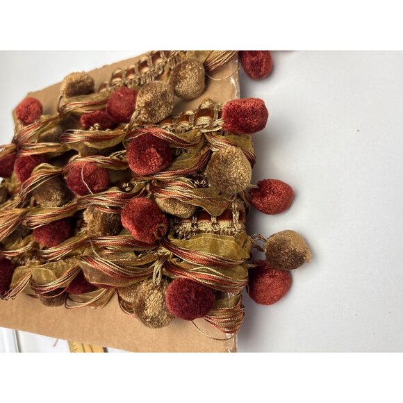 Decorative Pom Pom Tassel Trim 3 yards + 15" Gold & Rust Colors Gorgeous Home Dé - Picture 2 of 10